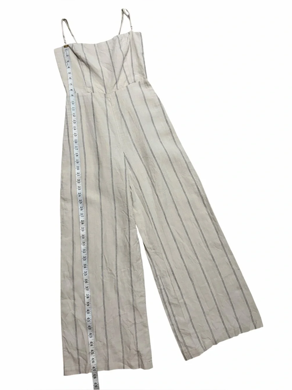 REFORMATION Sleeveless Striped Smocked Back Cropped Linen Jumpsuit 6